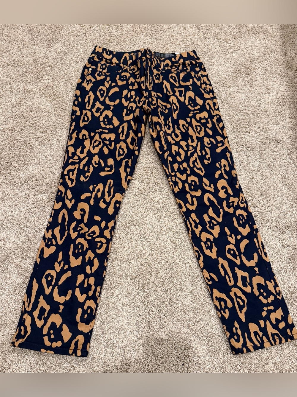 Chico's Navy and Tan Leopard Ankle Boyfriend Pants NWT